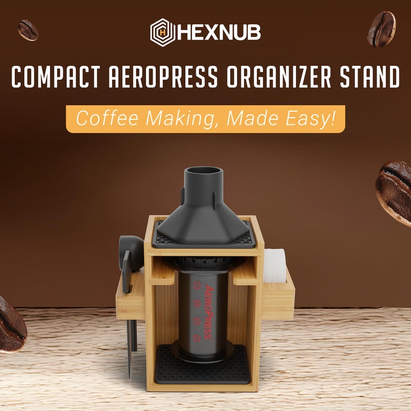 HEXNUB â€“ Compact AeroPress Organizer Stand, Bamboo Coffee Caddy for AeroPress Coffee Maker, Accessories, Filters, Cups, Includes Mats - Black - Image 2